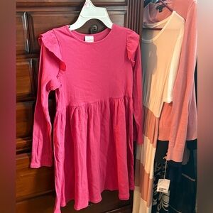 Girls’ Size 12, Like New, Bright Pink Long Sleeve Dress, Long Top, Ruffles